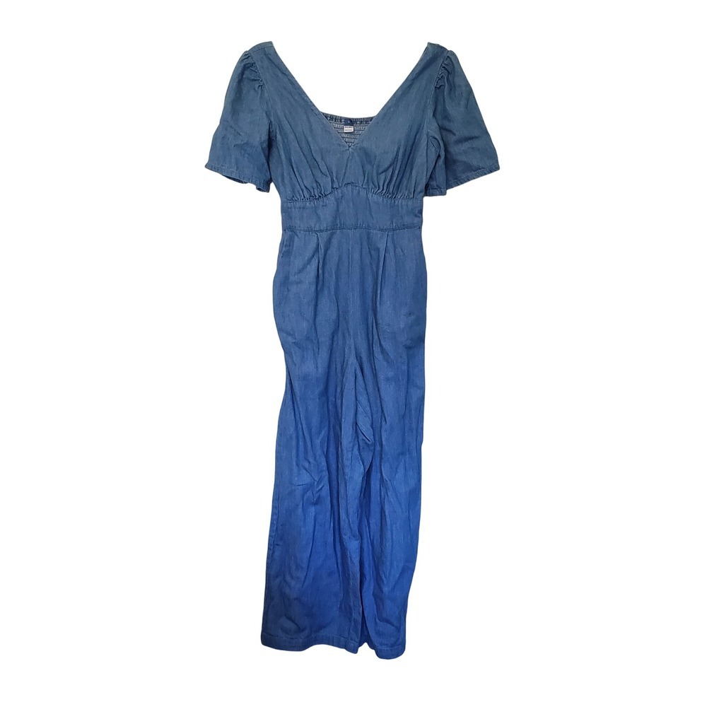 Old Navy Womens Blue Denim Puff Sleeve Wide Leg Jumpsuit Small 833236-00